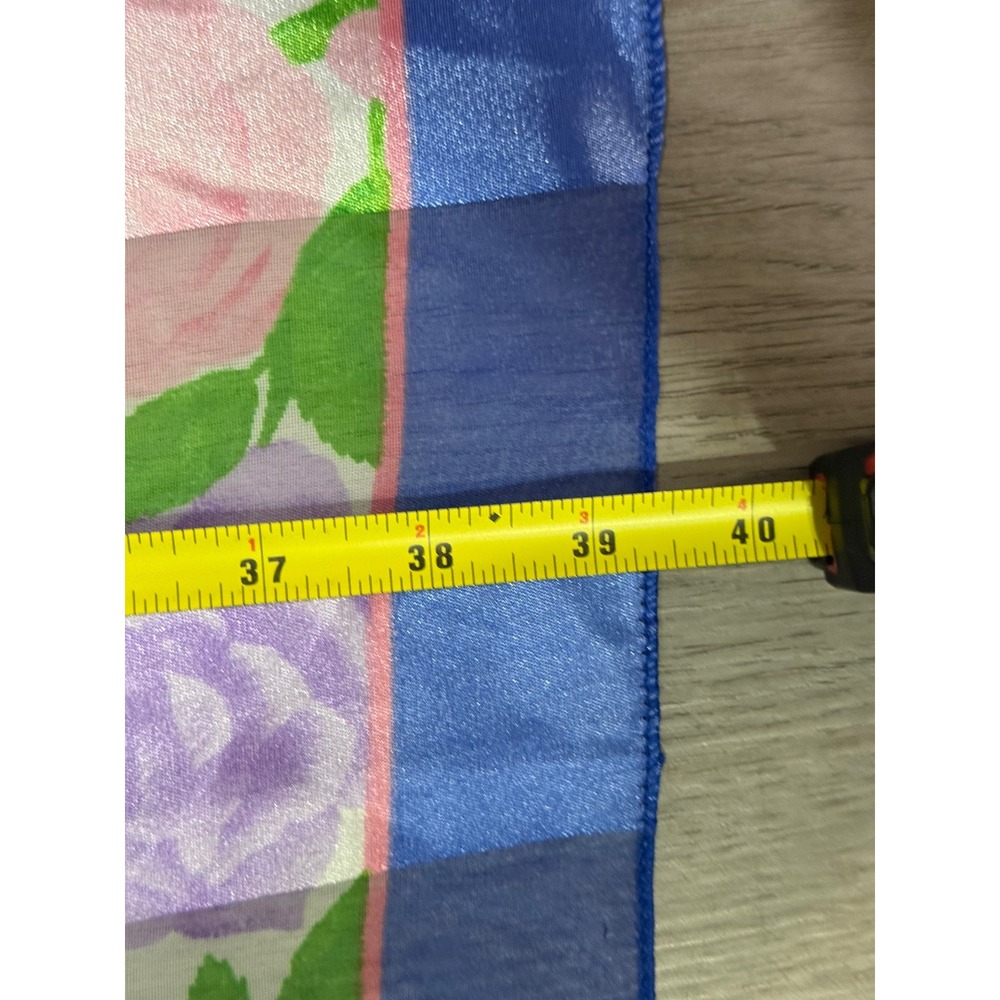 Vintage Floral Square Scarf Women OS Blue Rose Striped Sheer Boho Made in Korea - Picture 5 of 6